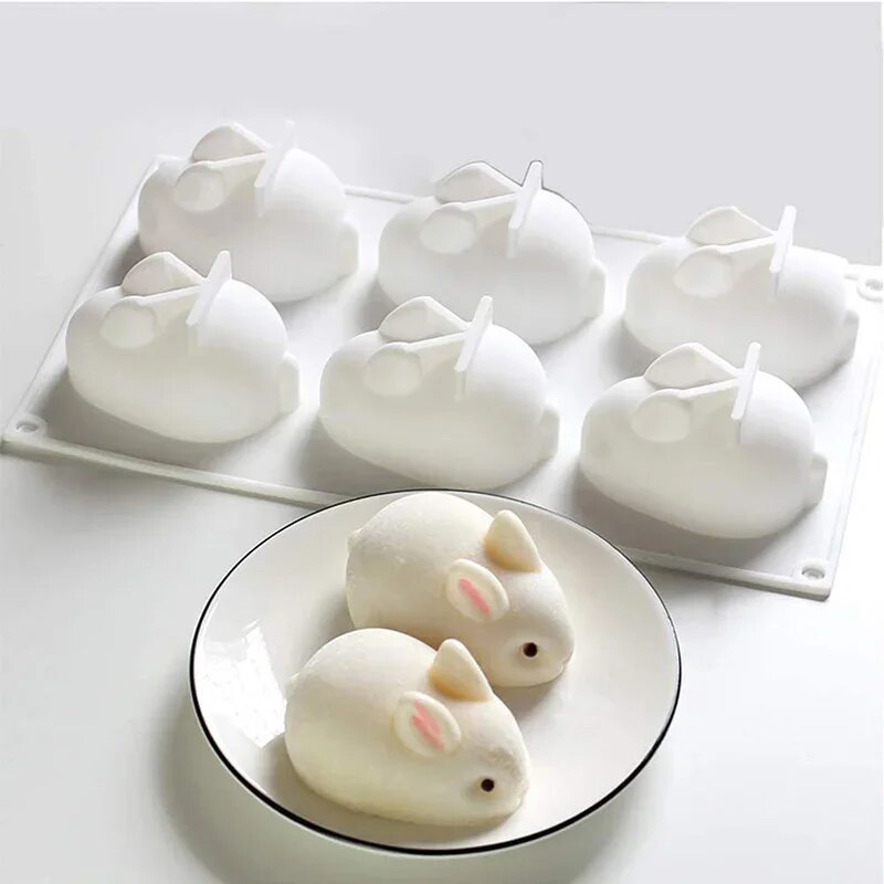 Bunny Cake Mold - Silikon-Hasenform Fondant-Hasenform 6-fach Mousse-Kuchen-Dekorations-Dessert-Backform
