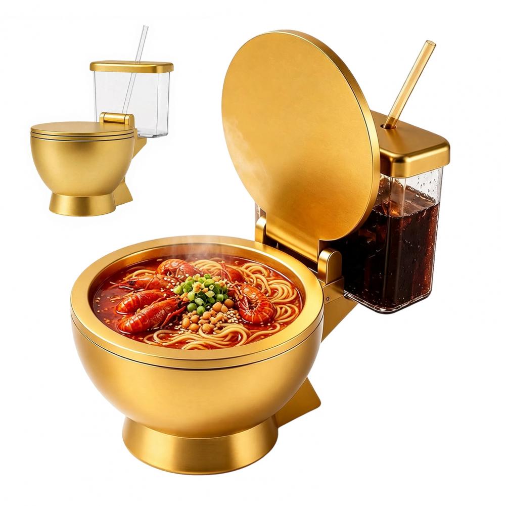 Dim Sum Basket - Toilettenförmiges Ramen-Schüssel-Set, mit integriertem Trinkbecher und